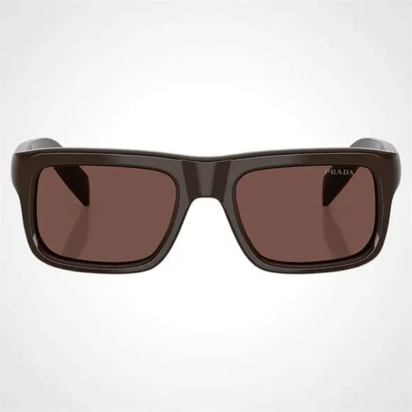 New PRADA Sunglasses Brown Rectangle Black Chocolate Lens Men 54mm - Picture 2 of 6